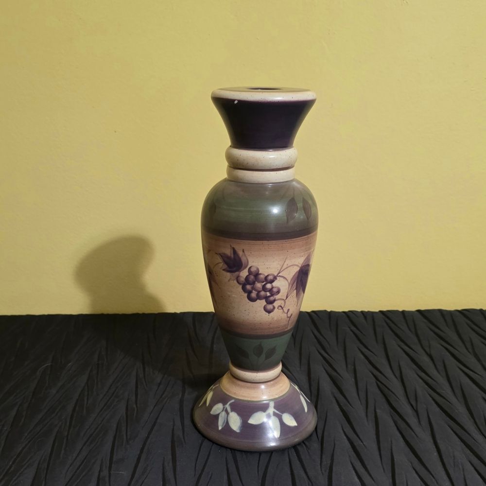 Enesco Julie Yeland Purple and Green Grapevine Candle Stick Holder